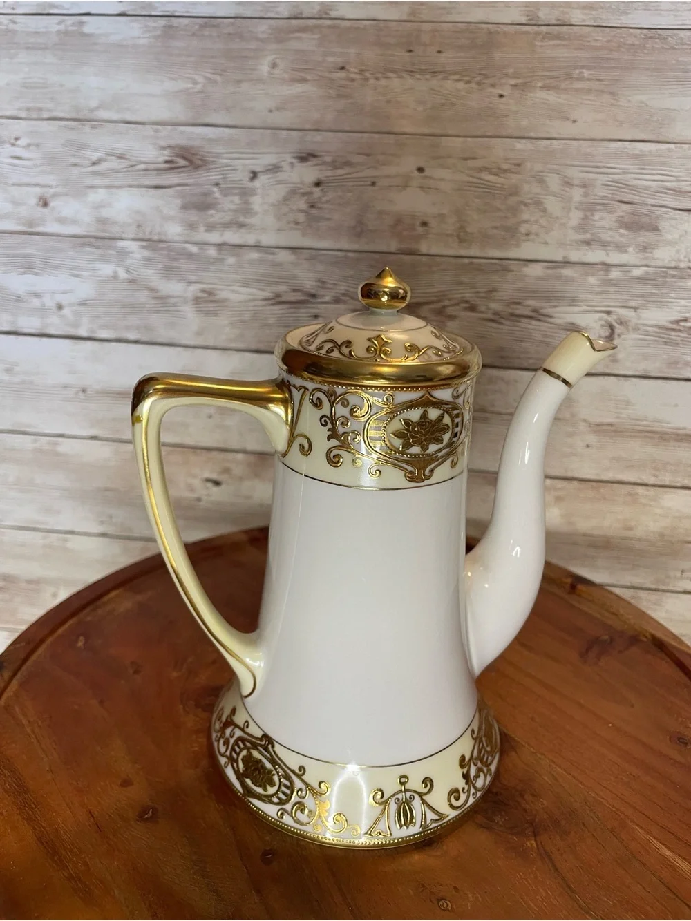 Noritake White Porcelain Coffee Set with Gold Scroll Accents